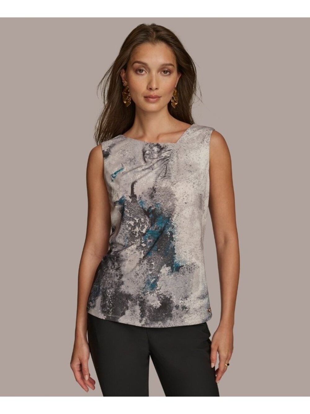 Donna Karan Women's Printed Sleeveless Blouse Blue Size XS MSRP $69